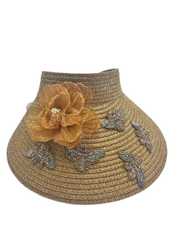 Durable wool felt hat for tough wear -Sun-Kissed Blooms- Gold Flower & Bee Handcrafted Visor (Marygold)