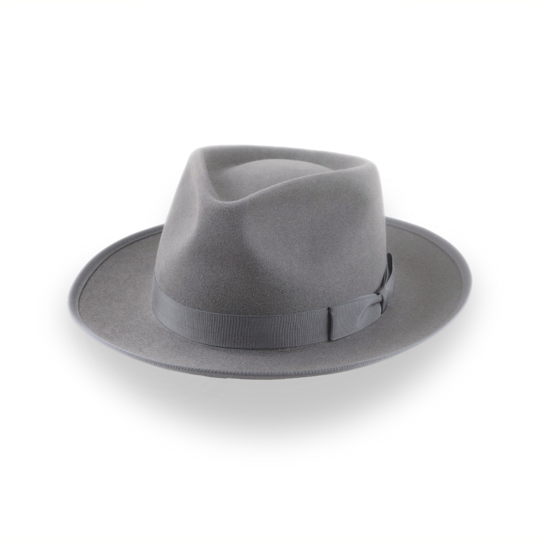 Luxury wool fedora hats for men with rich textures and fine details -Grey Wide Brim Western Fedora in Premium Beaver Fur Felt | The Ulysses