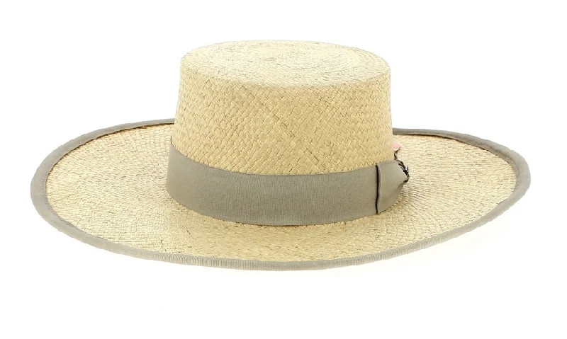 Wide-brim straw hat for women with UV protection for sunny beach days -Bullhide -  Bolero - Shantung Panama Straw