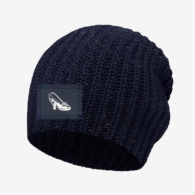 Classic navy cap for timeless wardrobe staple -Cinderella Navy Metallic Rose Gold Yarn Beanie