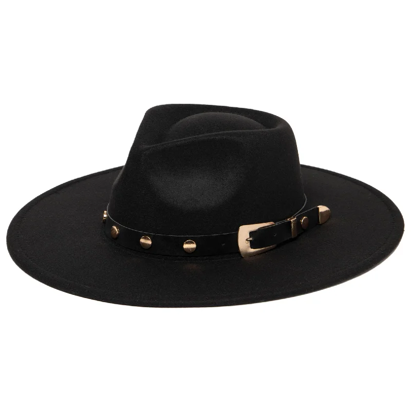 Designer fedora hats for women with delicate lace accents for a vintage-inspired touch -Faux Felt Fedora with Western Buckle Band