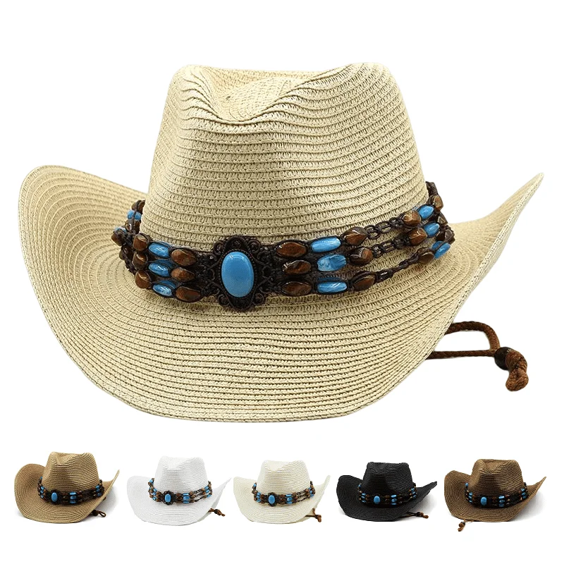 Handmade leather cowboy hats for men with fringe details for a wild, western appeal -Sea Pearl Straw Cowboy Hat