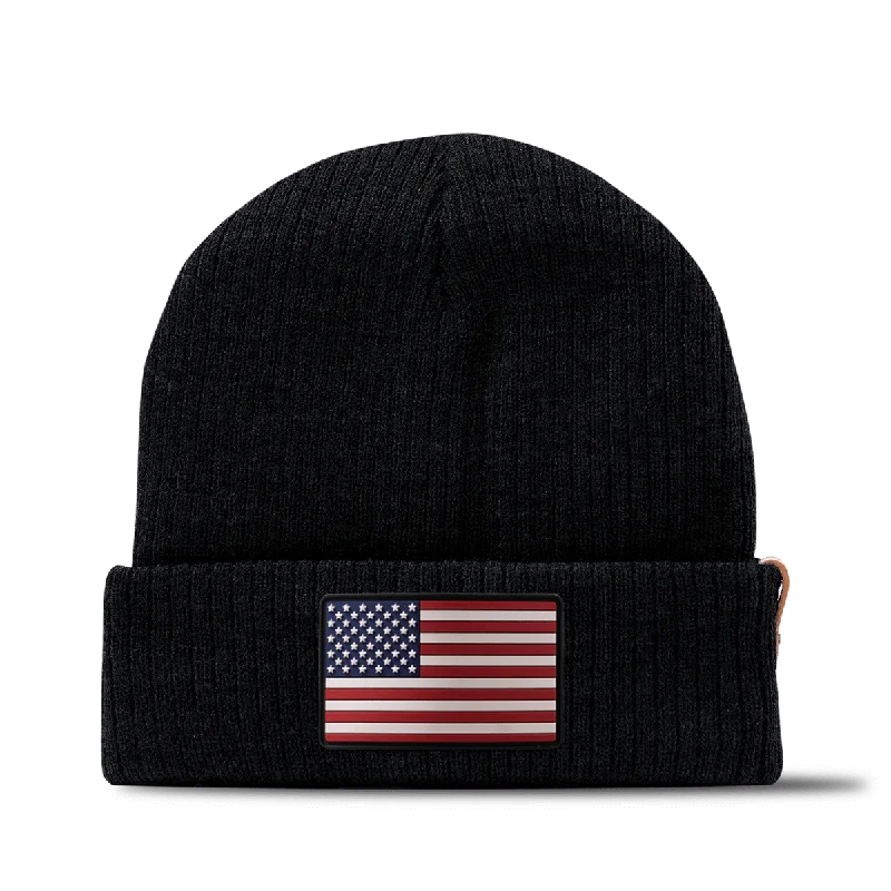 Washed denim cap for broken-in softness -Old Glory PVC Essential Beanie