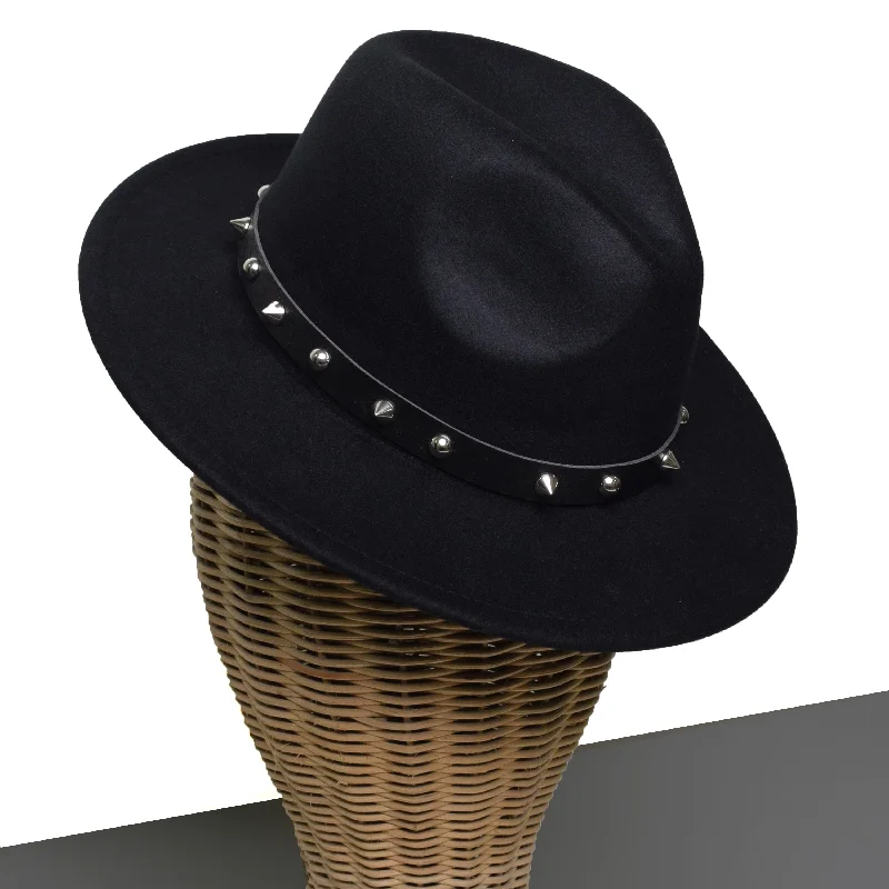 Designer fedora hats for women with unique fabric combinations for an eclectic vibe -Chokore Fedora Hat with Spiked Leather Band (Black)